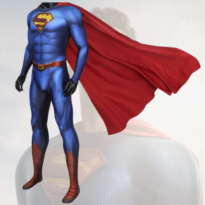 ชุดจั๊มสูทรัดรูปของ Superman and lois/clark Kent พร้อมเสื้อคลุมสีแดง
