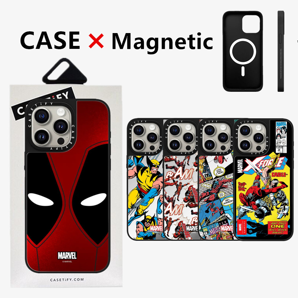Casetifg Deadpool x Wolverine คุณภาพสูงแม่เหล็กชาร์จกระจกเคสโทรศัพท์พร้อมกล่องสําหรับ iPhone 15 12 13 14 Pro Max Plus ปลอกนุ่มด้านข้างตัวอักษรกันกระแทกป้องกันปกแข็ง