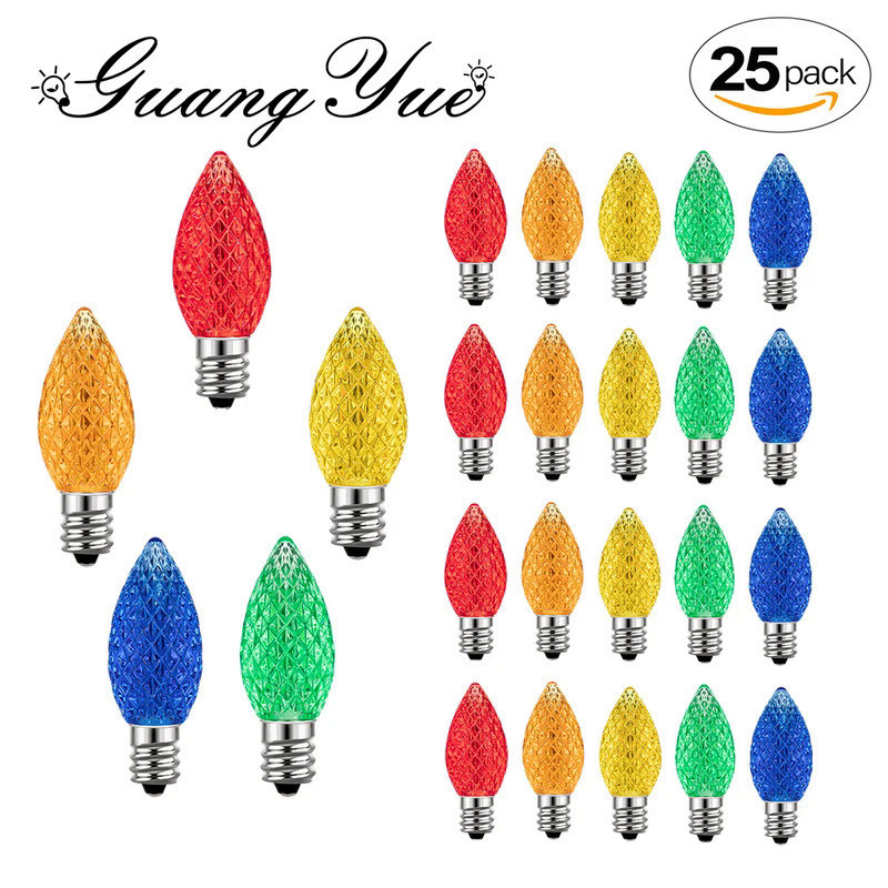 25Pcs RGB Colorful C7 LED Replaceable Night Bulbs E12 Shatterproof 0.6W Candle Light Bulbs for Chris