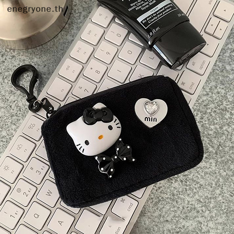 SANRIO แฟชั่น ซานริโอ สวัสดี คิตตี้ น่ารักสีดํากระเป๋าบัตรตุ๊กตากระเป๋าใส่เหรียญการ์ตูน น่ารัก สาวของขวัญอุปกรณ์อะนิเมะของเล่น < อีโอที>