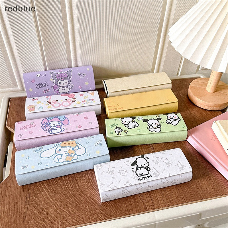 ใหม่ Sanrio Hello Kitty แว่นตาแม่เหล็ก Kawaii Cinnamoroll Kuromi Pochacco แว่นตากล่องเก็บเดินทางแบบพกพาหญิงร้อน