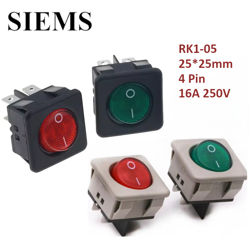 1 PC RK1-05-4P 25X25 มม.สวิตช์โยกสแควร์ RK1-05 พร้อมไฟ 16A 250V