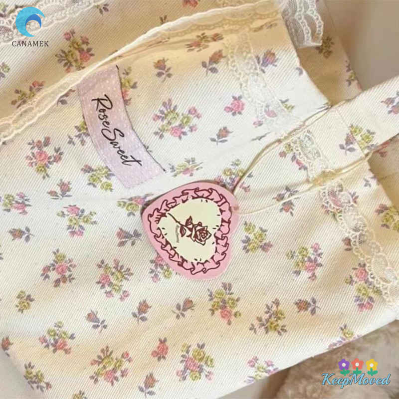 Keepmoved ความจุขนาดใหญ่ Fragmented ดอกไม้รูปแบบ Tote กระเป๋าแฟชั่นหวานลูกไม้ Bow Storage กระเป๋าถือผ้าใบกระเป๋าถือใหม่