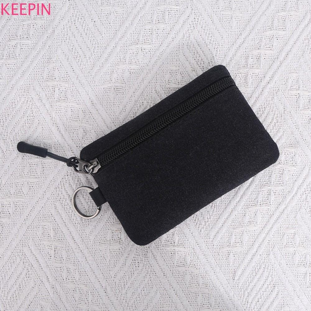 Keepin กระเป๋าใส่เหรียญผ้าแคนวาส,มือถือพร้อมพวงกุญแจกระเป๋าใส่เหรียญขนาดเล็ก,สร้างสรรค์สีทึบทนทานกระเป๋าคลาสสิกกระเป๋าผู้ชาย