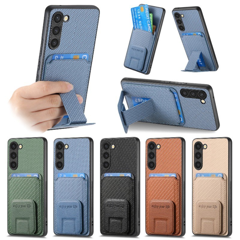 SAMSUNG เคสโทรศัพท์สําหรับsamsung Galaxy S24 S23 S22 S21 S20 FEหมายเหตุ20 Plus Ultraกลับปลอกพับวงเล็บการ์ดSlostคาร์บอนFibreฝาครอบ