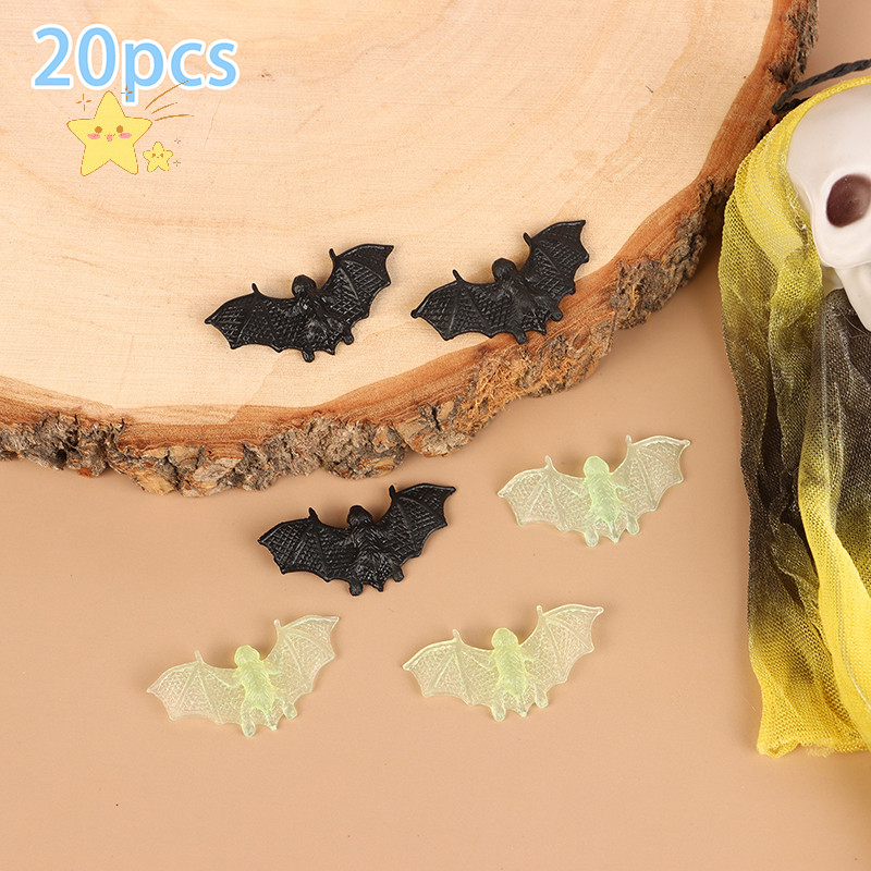 [JBTH] 20 ชิ้นพลาสติกสีดํา Luminous ค้างคาวปลอมฮาโลวีนตกแต่ง Haunted House Props อุปกรณ์เสริม [JB]