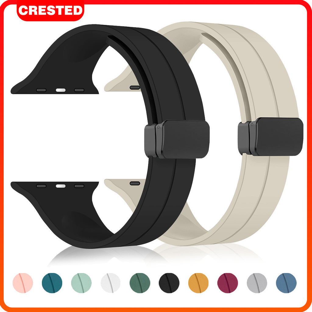 สายซิลิโคนสำหรับ Apple Watch Ultra/S 3 49มม. 45 41 Series 11 10 9 8 7 6 ยางรัดแม่เหล็กสำหรับ iWatch 44มม. 46มม. 40 42มม.