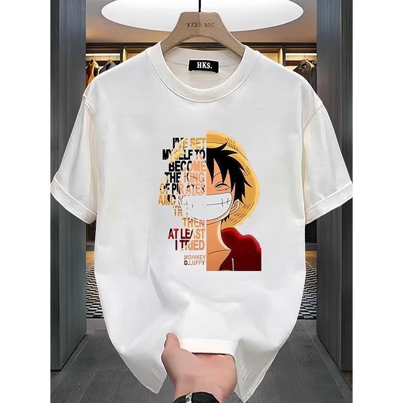 UT ใหม่สุดฮิต เสื้อยืด โอเวอร์ไซส์ ลาย อนิเมะ one piece ผ้าคอตตอน ผ้าฝ้ายใส่สบาย เสื้อยืดผู้ชาย ลายการ์ตูน "Luffy"