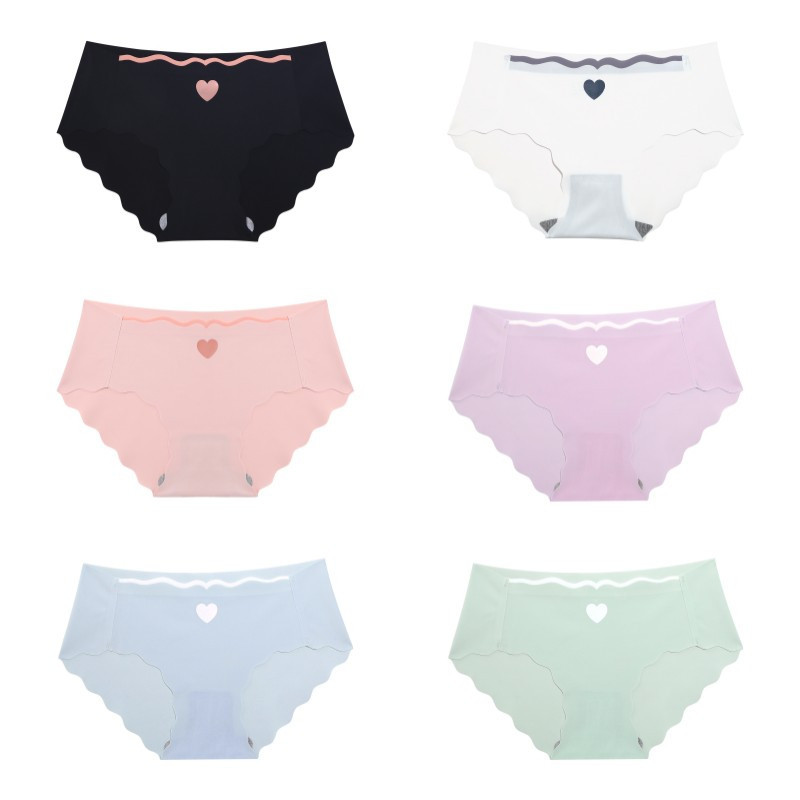 YTL กางเกงผู้หญิง ไร้ขอบ ผ้านิ่ม รูปหัวใจน่ารัก ไม่มีการเก็บขอบขา แต่งขอบหยักสีทูโทน #5166 - รูปที่ 3