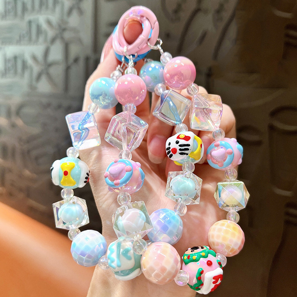 ลูกปัดหลากสีพวงกุญแจโทรศัพท์พวงกุญแจตกแต่งกระเป๋าจี้พวงกุญแจ
