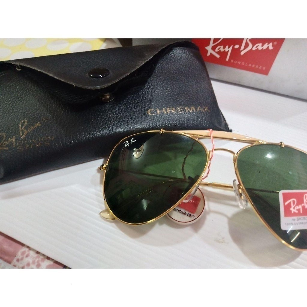 RayBan flier กรอบทองคลาสสิกเลนส์สีเขียวแฟชั่นแว่นตาอินเทรนด์