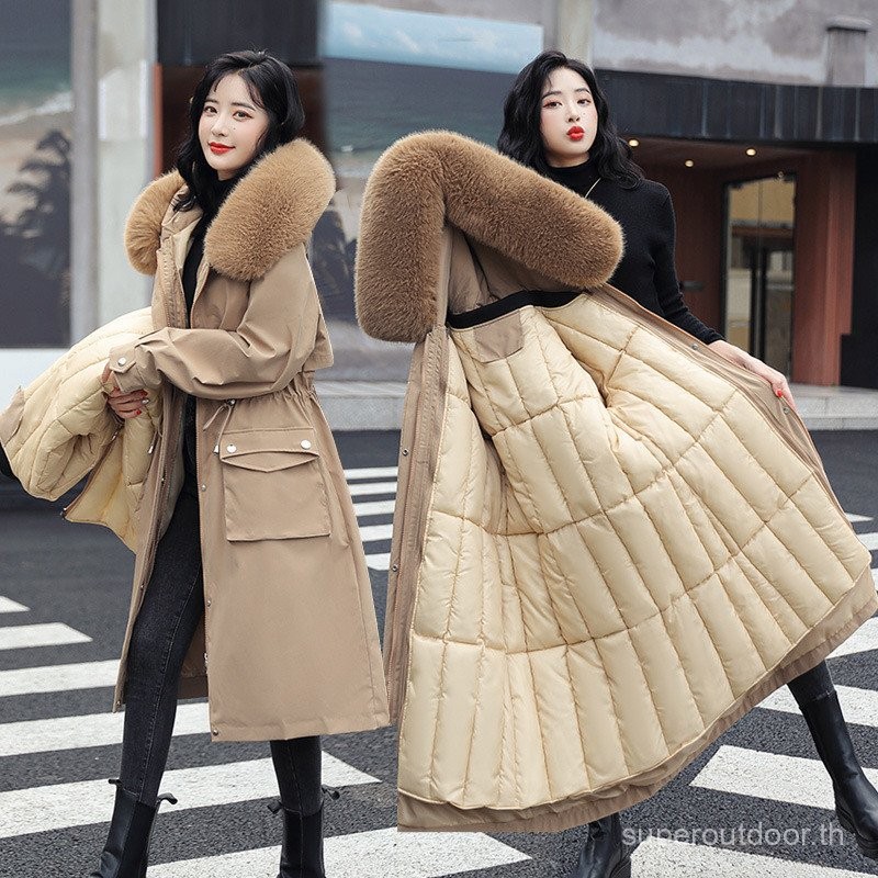 Parka เสื้อโค้ทผ้าฝ้ายบุนวมขนแกะเรียงรายสำหรับฤดูหนาวใหม่เสื้อแจ็คเก็ตผ้าฝ้ายผู้หญิงความยาวปานกลางสไตล์เกาหลี cinched PLUS ขนาดเสื้อแจ็คเก็ตผ้าฝ้ายหนา ZARA