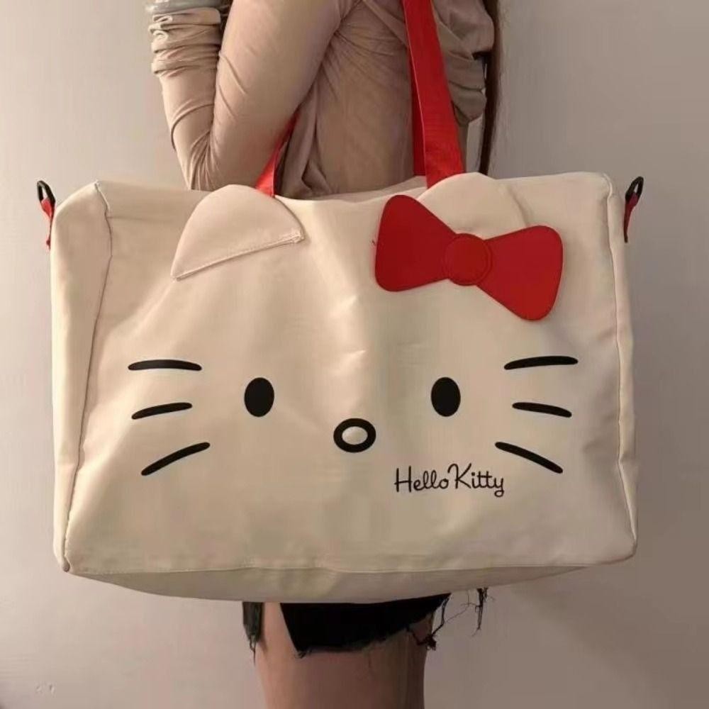 Desmondri กระเป๋าเดินทาง Oversize, แบบพกพาน้ําหนักเบา Kitty Travel กระเป๋าถือ,น่ารักซิปกันน้ําเสื้อผ้า Organizer Oxford กระเป๋าเก็บผ้าหญิง