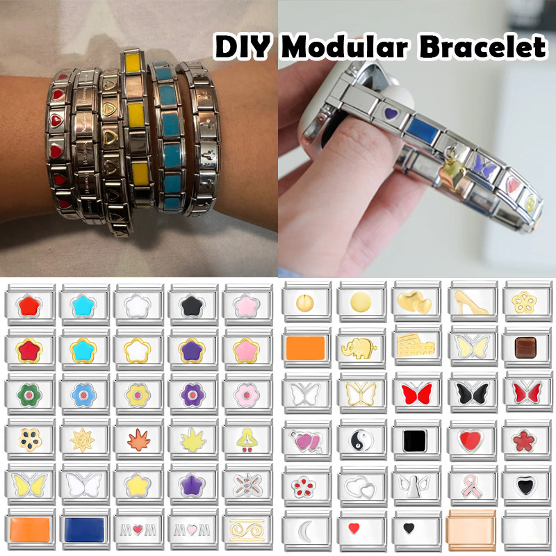สไตล์เรียบง่ายอิตาเลี่ยน Modular สร้อยข้อมือ Charms Links Fit 9 มม.สร้อยข้อมือ DIY ทําสําหรับผู้หญิงผู้ชายสไตล์พื้นฐาน