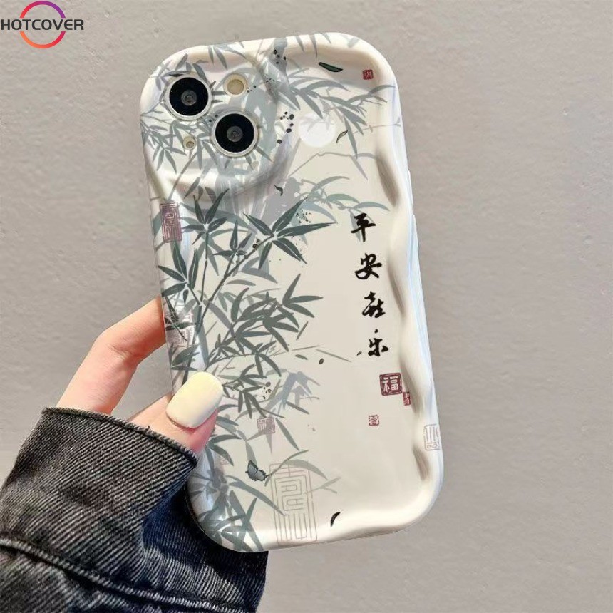 สไตล์จีนไม้ไผ่เคสโทรศัพท์สําหรับoppo Reno 12 Pro 11F 8T 8 6 5 5K 8Z 7Z 5z 6z 5F 6 5 7 8 Lite Reno 4 11 10 Pro Plusนุ่มหยักขอบโค้งฝาครอบ