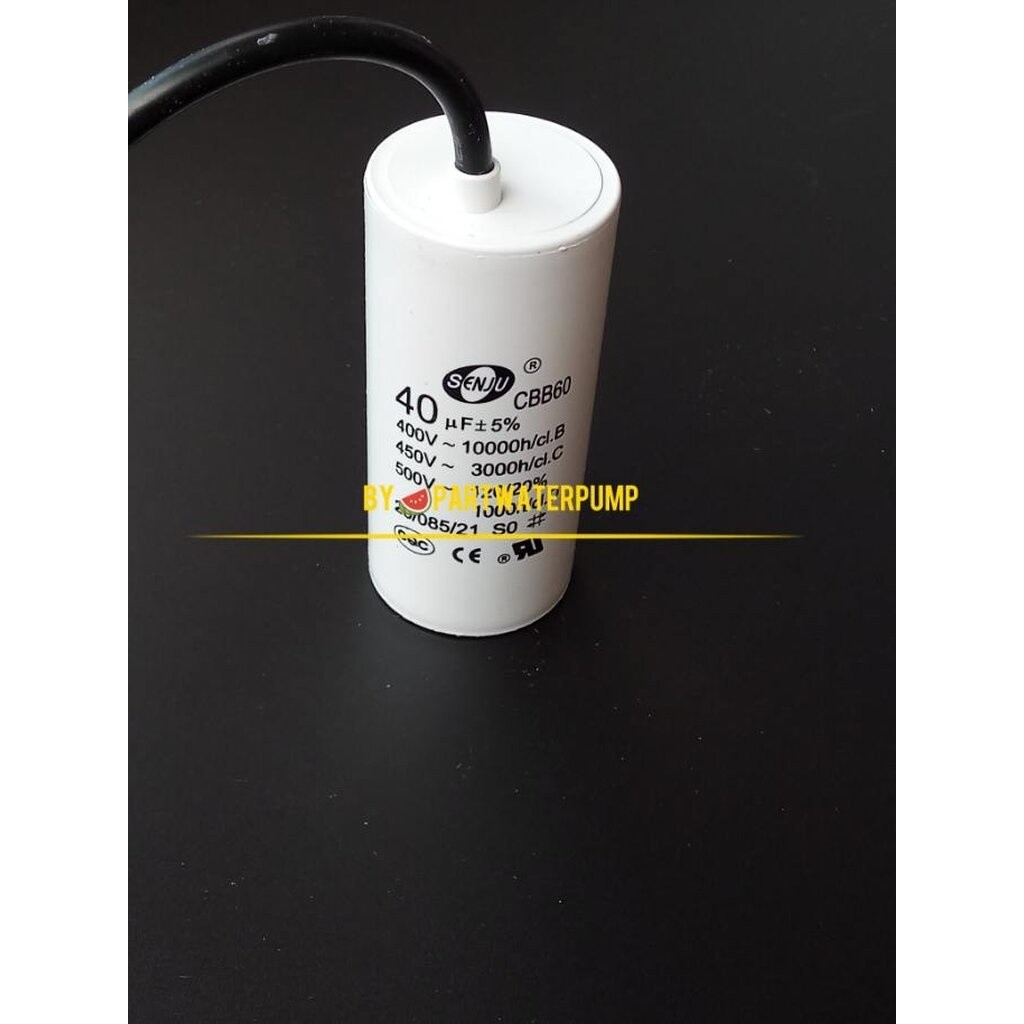 คาปาซิเตอร์ CAPACITOR คาปาซิเตอร์ 40uF 450V. แบบกลม (ชนิดสาย) เพื่อใช้กับปั้มน้ำหรือมอเตอร์ขนาดต่างๆ