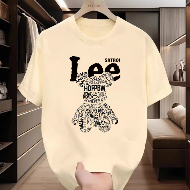 เสื้อยืดแขนสั้นพิมพ์ลายโลโก้หมีรุนแรงผ้าฝ้าย 100% ที่เรียบง่ายและอเนกประสงค์