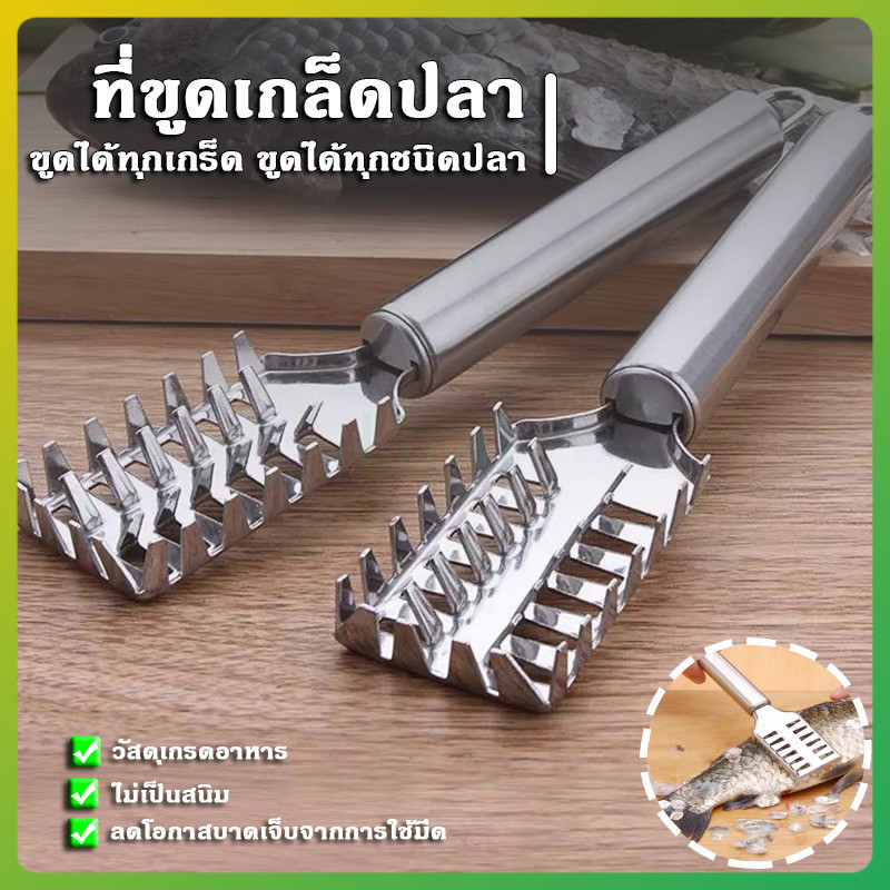 litai ที่ขูดเกล็ดปลา ที่ขอดเกล็ดปลา สแตนเลสไม่เกิดสนิม มีด้ามจับถนัดมือ
