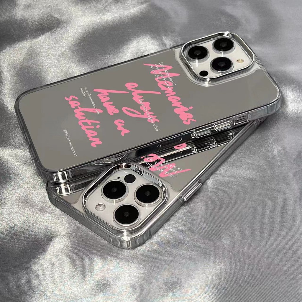 Ins สีชมพูภาษาอังกฤษแต่งหน้ากระจกนุ่มโปร่งใสกรณี Anti-Fall เคสโทรศัพท์สําหรับ iPhone 16 Promax 15 Promax 12 13 Mini 14plus 11 Pro Max X XS XR XS Max 7 8 plus Se2020