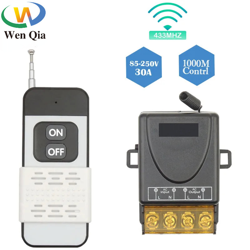 433MHz RF รีโมทคอนโทรล 220V 110V 30A เครื่องส่งสัญญาณไร้สาย,ระยะทาง 1000 เมตร