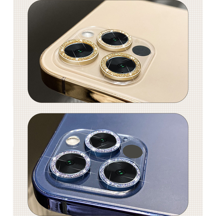 2/3pcsสําหรับiphone 16 Pro Maxกล้องเลนส์Protectors Glitterโลหะกล้องแหวนสําหรับiPhone 15 14 Plus 13 12 mini 11 16Pro 16Plus Pro Maxป้องกันหมวก