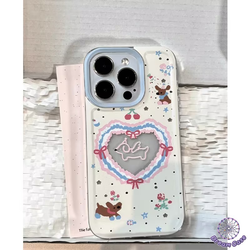 น่ารักรักหัวใจเชอร์รี่โบว์การ์ตูนลูกสุนัขเคสสำหรับ Samsung A05 A13 A14 A03 A34 A02s A05s A24 A50 A54 A32 A15 A23 A25 A52