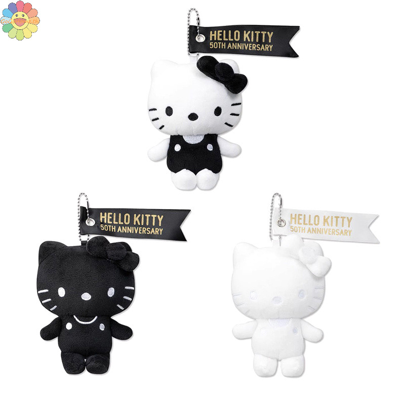 SANRIO Gogo 15 ซม.Sanrio อะนิเมะสีดําสีขาว Hello Kitty 50th Anniversary ของเล่นตุ๊กตาน่ารักตุ๊กตาจี้เด็กกระเป๋าเป้สะพายหลังอุปกรณ์เสริมสําหรับเพื่อน TH