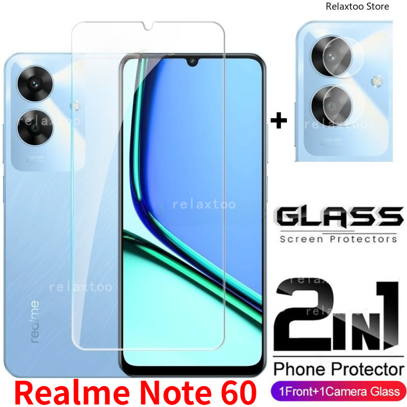 Realmenote60 X 2024 2in1 9H คลุมทั้งหมดหน้าจอกระจกนิรภัยสําหรับ Realme หมายเหตุ 60 50 Note60X 60X Note50 RealmeNote60X 4G 5G โทรศัพท์ป้องกันกระจกด้านหลังเลนส์ป้องกันหน้าจอฟิล์มแก้ว