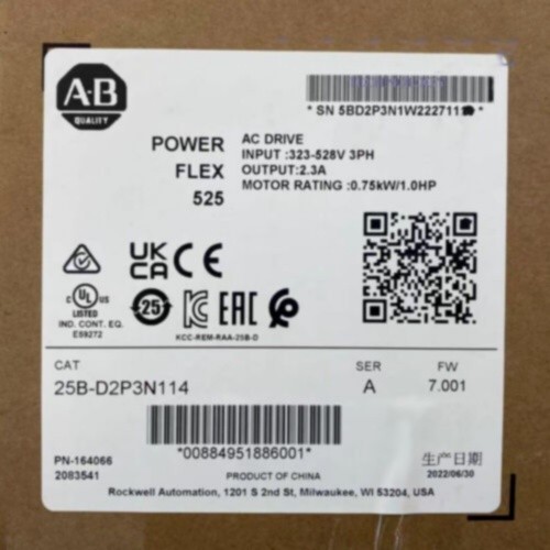 25B-D2P3N114 Allen-Bradley PowerFlex 525 0.75kW 1Hp AC Drive 25BD2P3N114