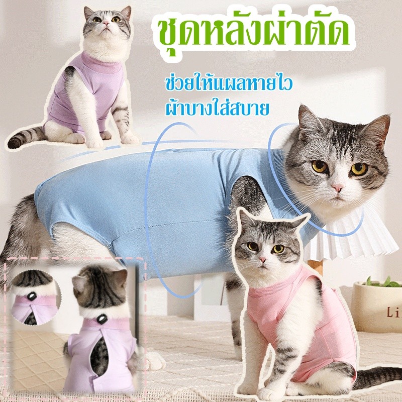 ชุดหลังผ่าตัดแมว ชุดสัตว์เลี้ยง ชุดกันเลียแผล ชุดหลังผ่าตัด ช่วยให้แผลหายไว ผ้าบางใส่สบาย
