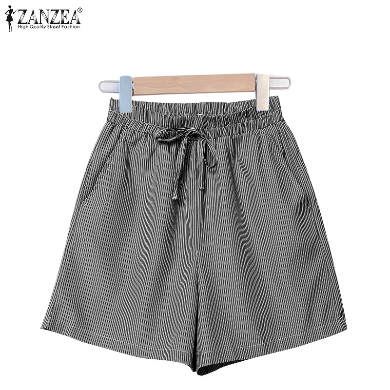 ZANZEA ซานเซีย ผู้หญิงเกาหลีลําลองเอวยางยืดกางเกงขาสั้นแถบหลวม