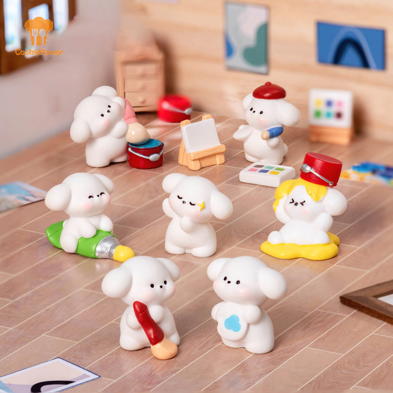 Ckfr Mini Paing ตุ๊กตาสุนัขสีขาวขนาดเล็กการ์ตูนลูกสุนัขเครื่องประดับ Micro Landscape รถตกแต่งภายในบ้านเดสก์ท็อปตกแต่งใหม่