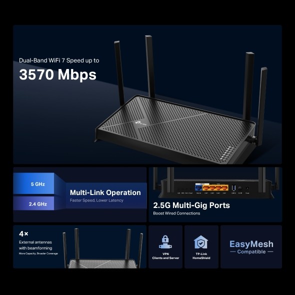 🛵มีส่งด่วน💨 TP-LINK ARCHER BE230 BE3600 Dual-Band Wi-Fi 7 Router สตรีมมิ่งความละเอียด 4K/8K รับประกันตลอดอายุการใช้งาน
