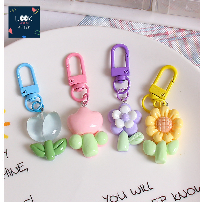 Look After พวงกุญแจ ลายดอกไม้ มี 5 แบบ ดอกทิวลิป ดอกทานตะวัน พร้อมส่งจากประเทศไทย