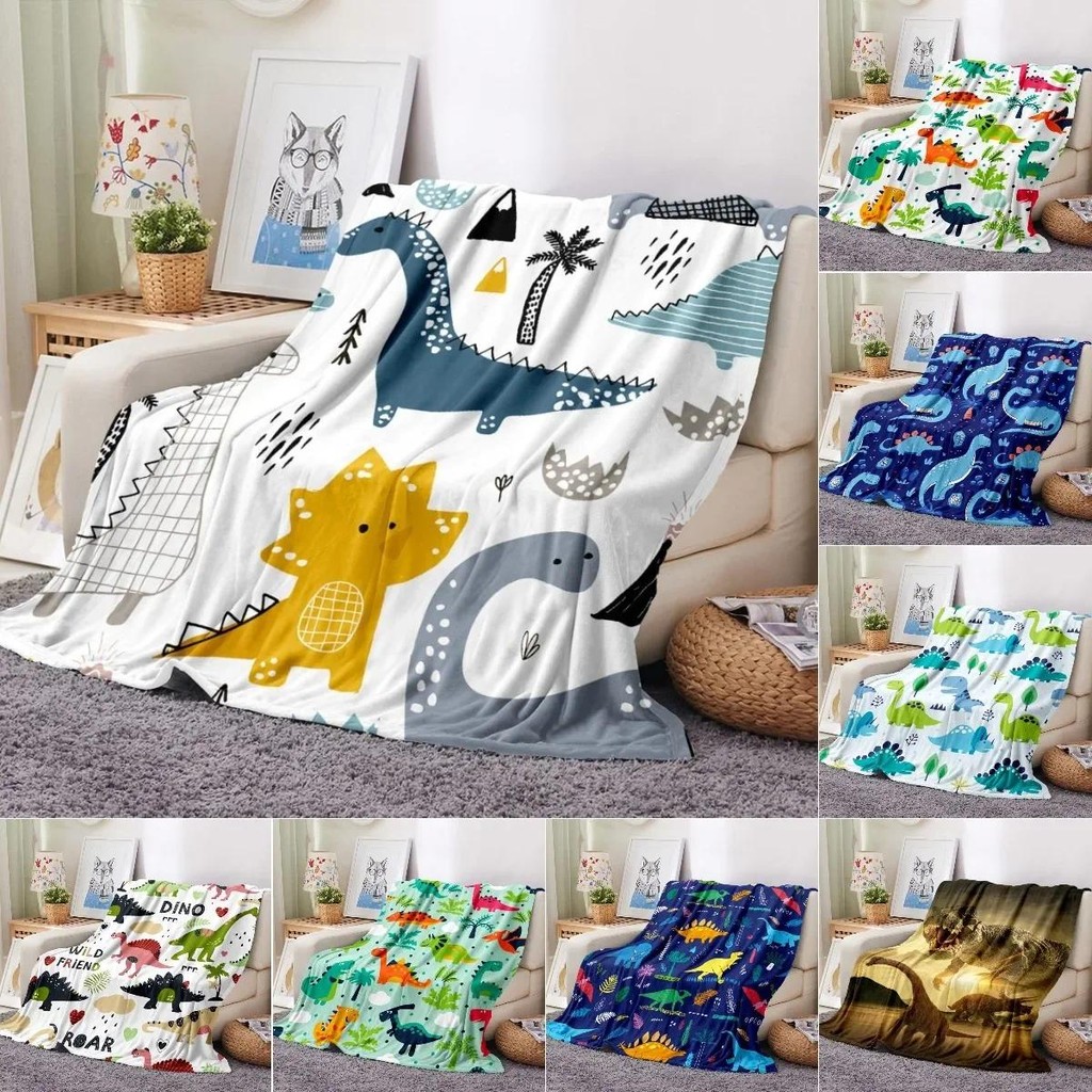 การ์ตูนไดโนเสาร์โยนผ้าห่ม Soft Flannel ผ้าห่มสําหรับเก้าอี้ Travelling Camping เด็กผู้ใหญ่เตียงที่นอนฤดูหนาว Queen King
