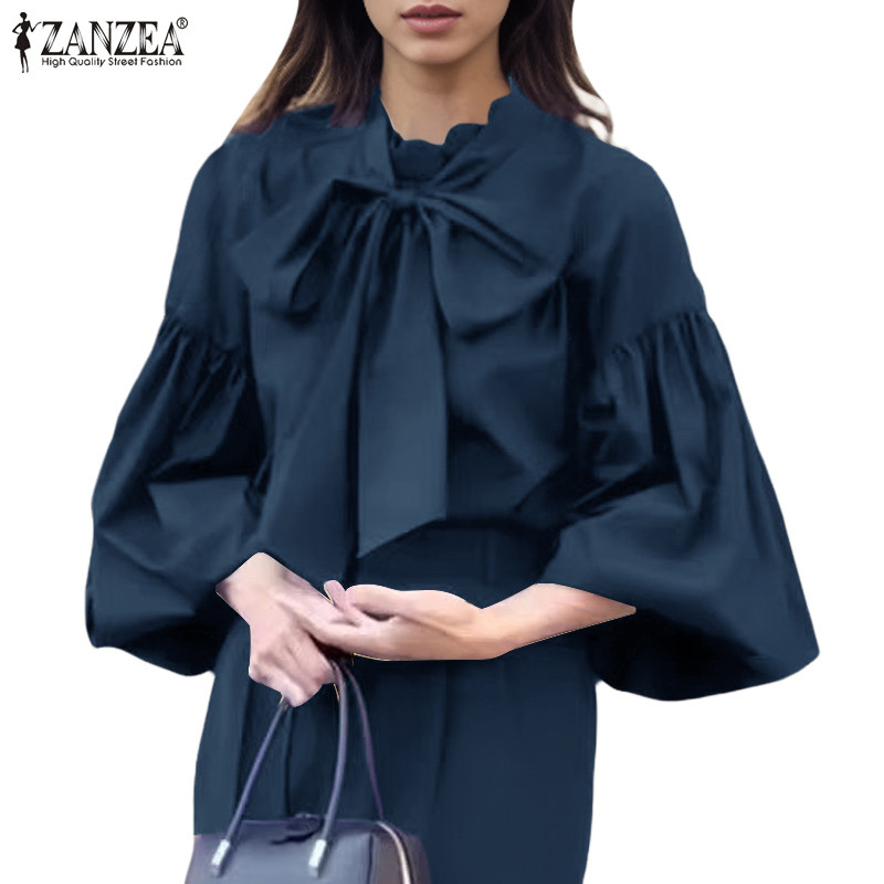 Zanzea เสื้อเบลาส์คอกลมแขนยาวจีบแฟชั่นเกาหลีสําหรับผู้หญิง