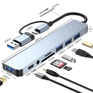 8 in 2 USB hubs Multiport Dock รองรับ TF/PD อ่าน USB 3.5 มม. Audio TYPE C Multi-Port รองรับคอมพิวเตอร์ช่อง TYPE-C ทุกรุ่น