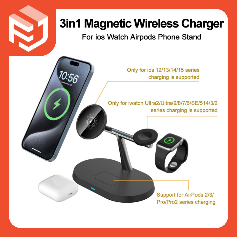 3in1 Magnetic Wireless Charger สําหรับ IOS Watch Airpods ขาตั้งโทรศัพท์