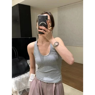 JJ Shop​💜​พร้อมส่ง เสื้อกล้าม มีฟองน้ำ ผ้าร่องเล็กฟิลคาวาอี้ สีพื้นยืดกำลังดี "FY298"
