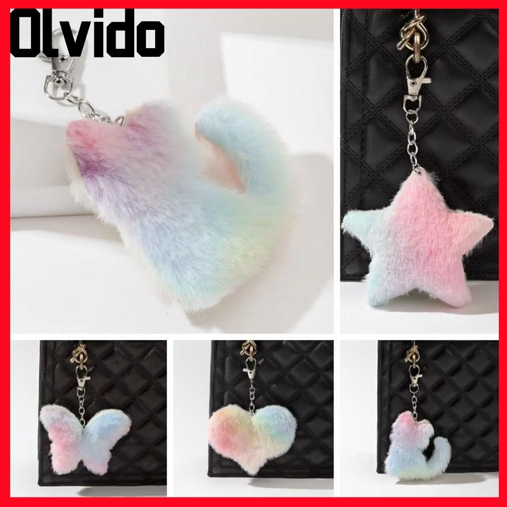 Olvido จี้ดาวหัวใจพีช,ตุ๊กตาแขวนตกแต่งพวงกุญแจผีเสื้อ,แฟชั่นการ์ตูนแมวกระเป๋าที่มีสีสันจี้อุปกรณ์เสริมกระเป๋า