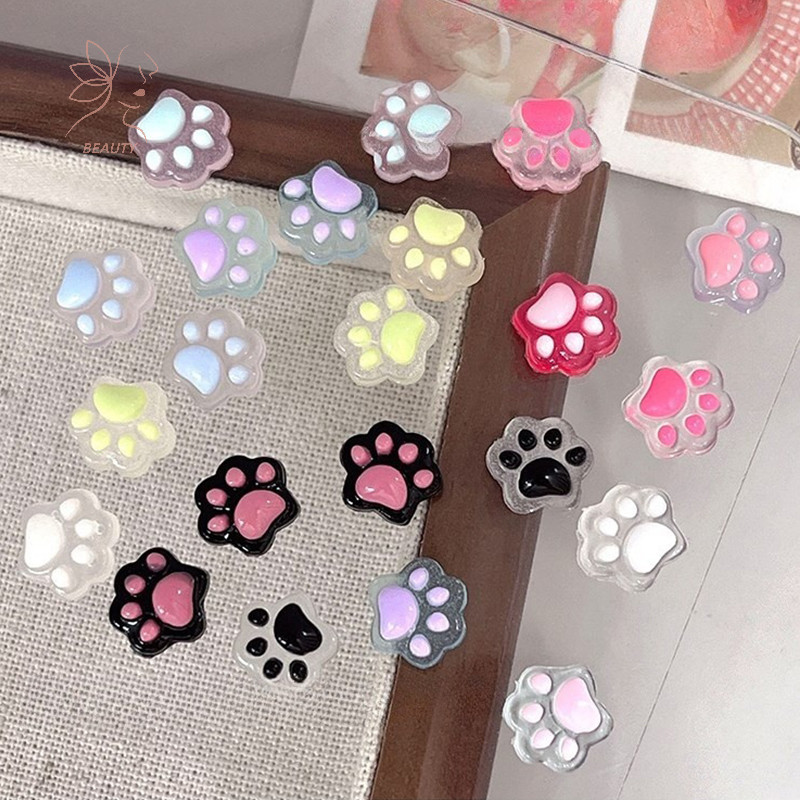 [maybeauty] 20 ชิ้น 3D Luminous Cat Paw เล็บ Charm เรซิ่นการ์ตูน Transflective แต่งเล็บเครื่องประดับ Mini 3D ตกแต่งเล็บ {TH}
