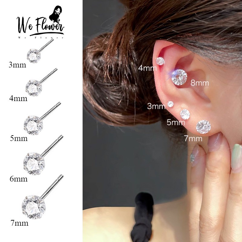 We Flower 1PC หรูหรา S925 เงิน Shining คริสตัลขนาดใหญ่ Pierced ต่างหูสําหรับผู้หญิงสาว Hypoallergenic หู Studs อุปกรณ์เครื่องประดับ