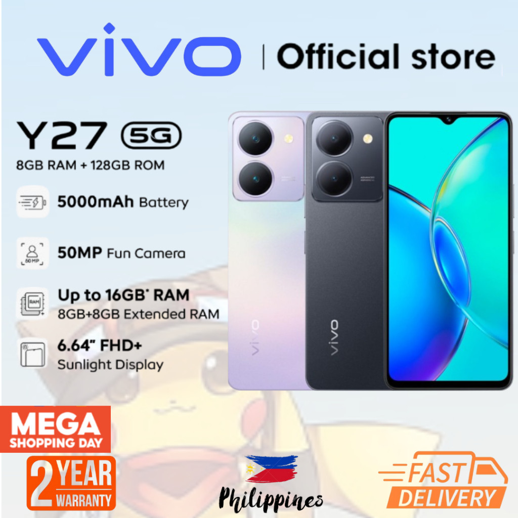 Vivo Y27 5G 6.64 นิ้ว 16GB + 512GB โทรศัพท์มือถือเดิมขาย 2024 5G / Wifi Android11สองซิมการ์ดโทรศัพท์