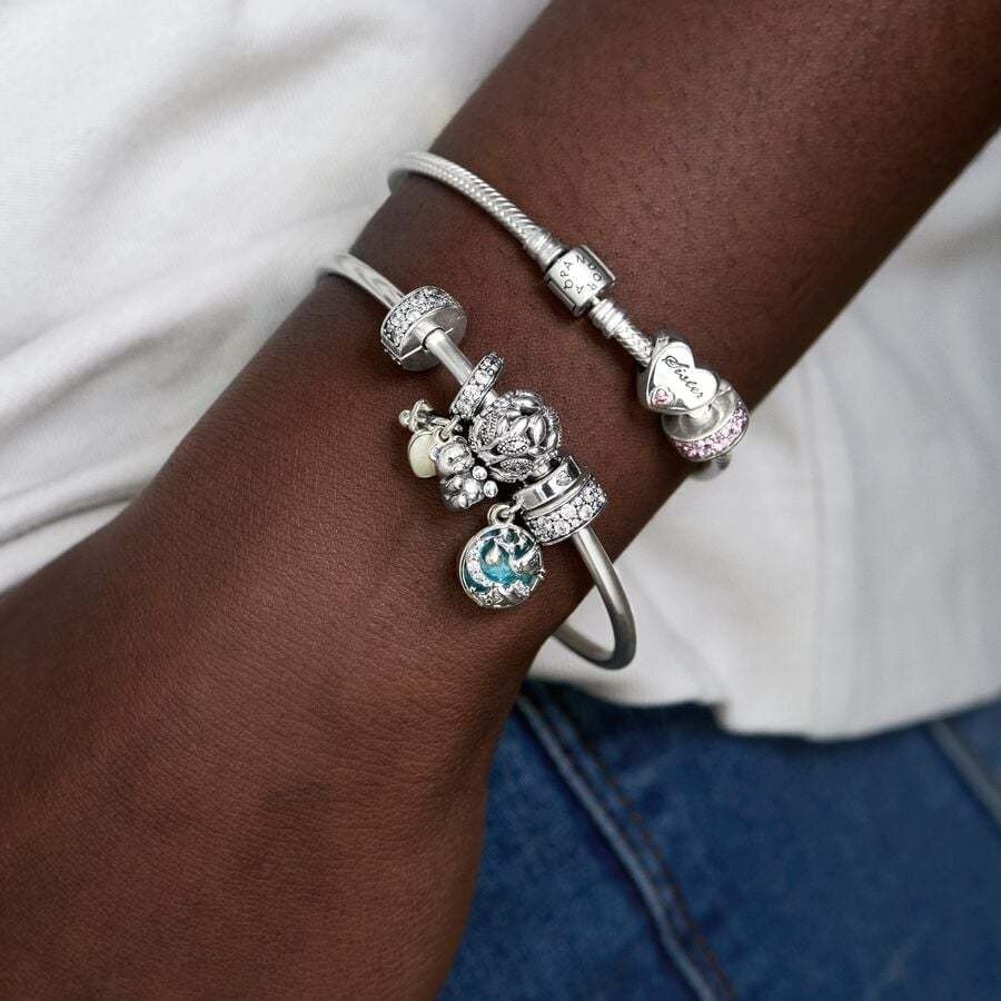 จี้สร้อยข้อมือ Pandora เครื่องประดับเงินแท้ S925 พร้อม Clear Pavé Clip Charm - รูปที่ 6