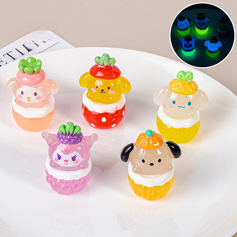 Luminous Mini Fruit Figurine Kawaii Kuromi My Melody Cinnamoroll Micro Landscape
