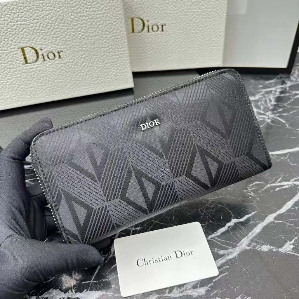 Dior2024 กระเป๋าสตางค์พิมพ์ลายหนังแท้น้ําหนักเบาผู้ชายผู้หญิงยาว ins Style Wallet