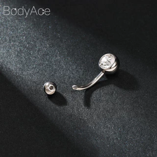 Bodyace 1 Pc Stianless เหล็กแหวนสะดือคริสตัล Navel เจาะ 14G จิวสะดือด้ายภายนอกเจาะร่างกายเงินเครื่องประดับ