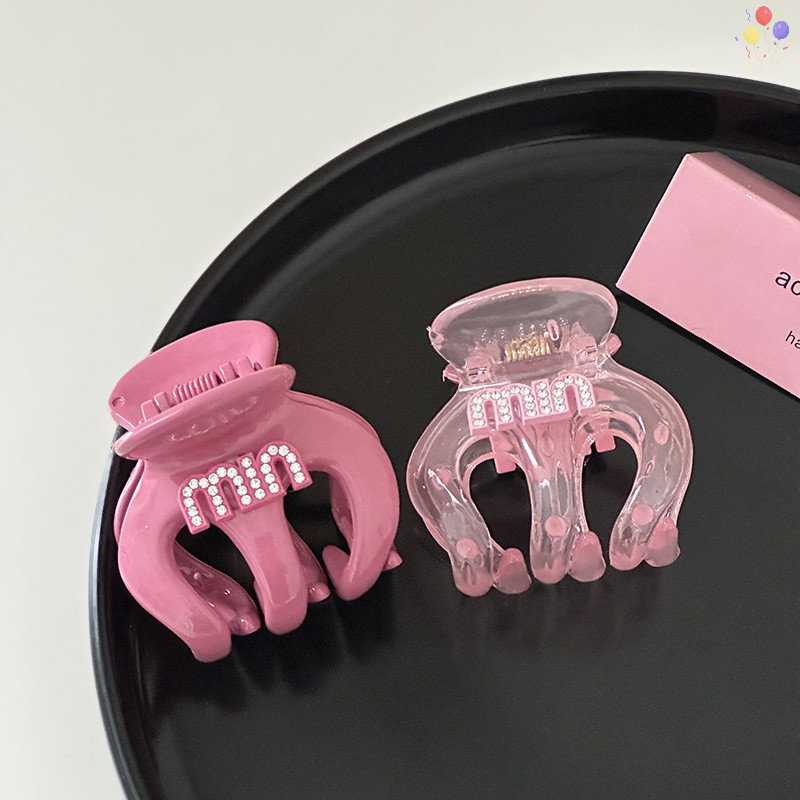 [ร่วม] สไตล์เกาหลีแฟชั่นจดหมาย พลอยเทียม หางม้าผมกรงเล็บสีชมพูคงที่ผมคลิปผมคลิปฉลามขนาดเล็กสําหรับผู้หญิงอุปกรณ์ผม ไทย