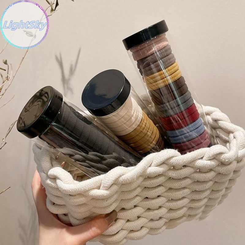 ไลท์สกาย 20 ชิ้น/กล่องแหวนผ้าขนหนูกระป๋องยืดหยุ่นสูงไม่มีรอยต่อเรียบง่ายสีทึบแหวนผมผู้ถือผมหางม้าเชือกผมอุปกรณ์ผม ไทย
