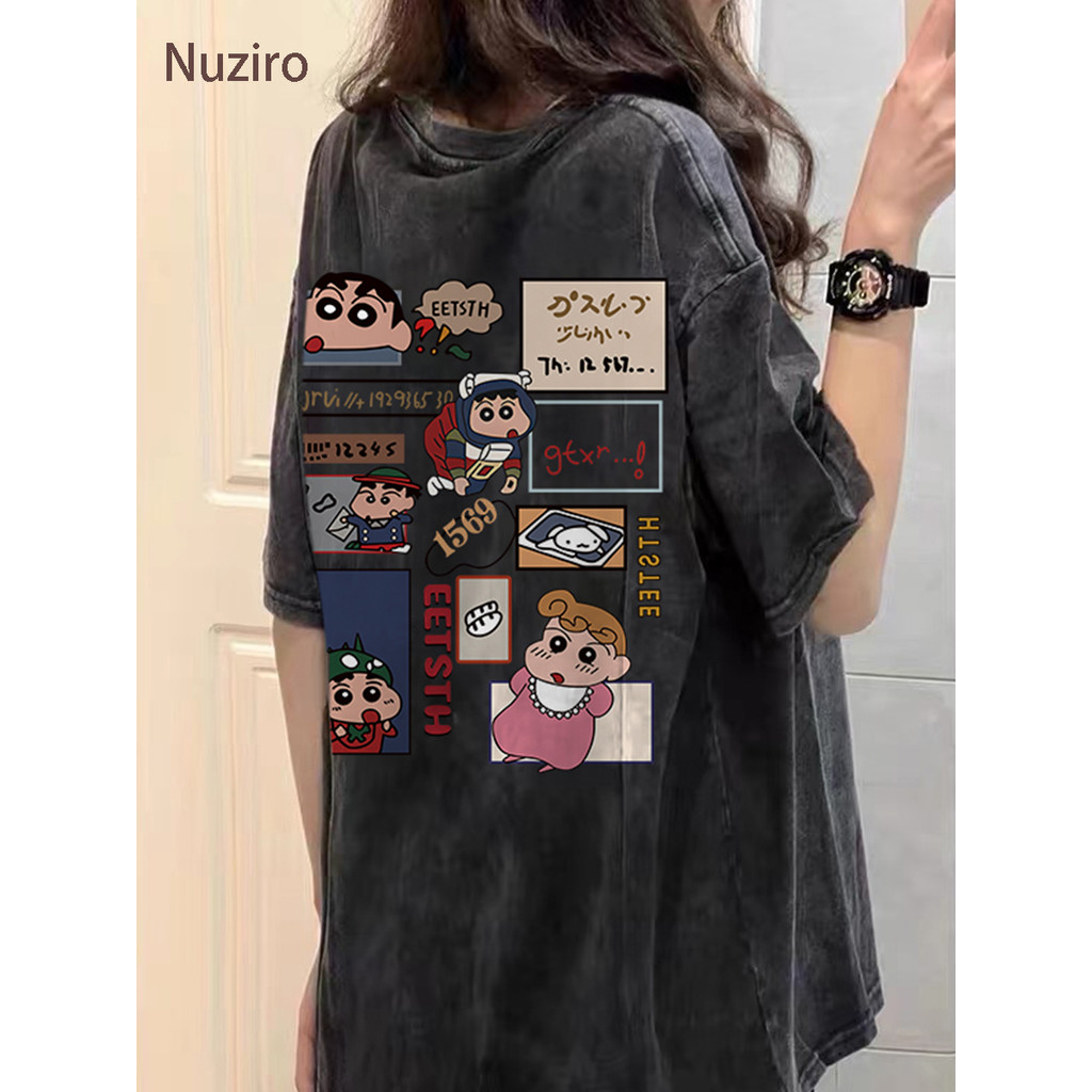 Nuziro เสื้อยืด oversize - การ์ตูนน่ารักดินสอสี Shin-Chan พิมพ์เสื้อยืดแขนสั้นสำหรับผู้หญิง #0093